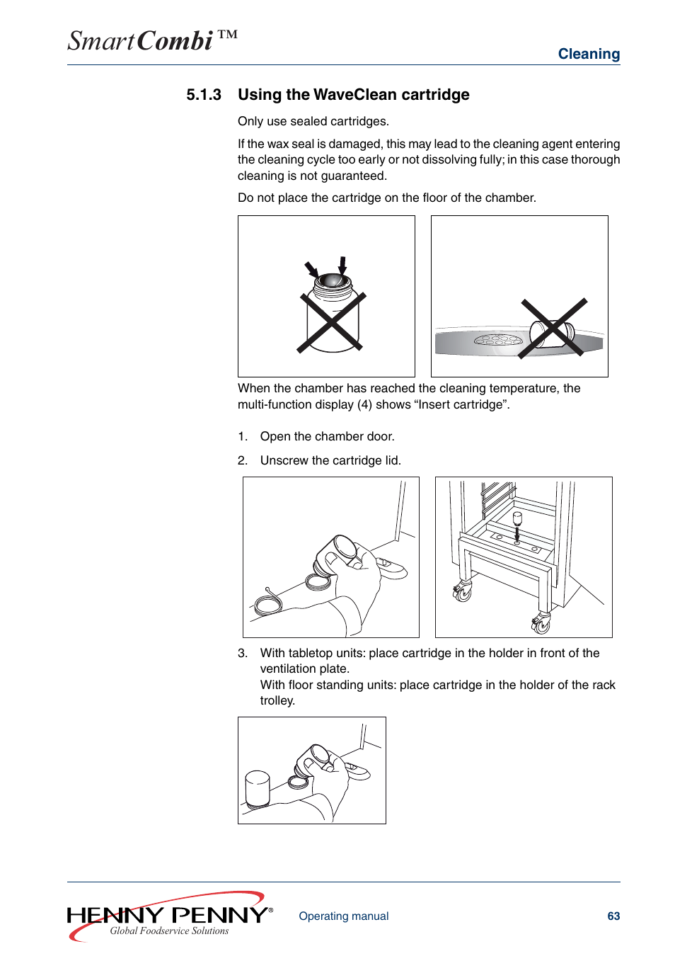 3 using the waveclean cartridge, Smart combi | Henny Penny SMART COMBI FM05-061-A User Manual | Page 63 / 80