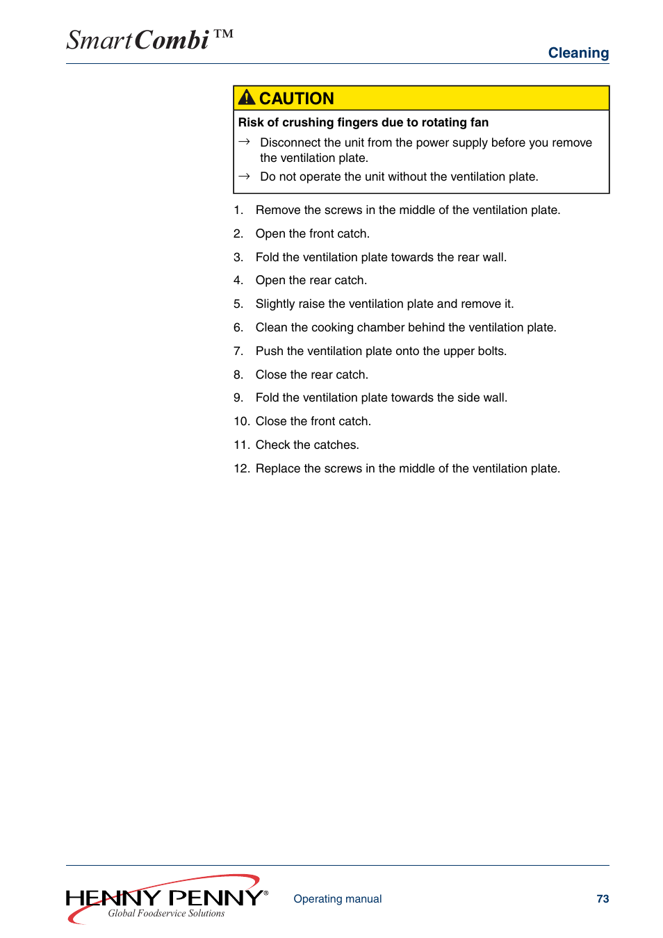 Smart combi, Caution | Henny Penny SMART COMBI FM05-061-A User Manual | Page 73 / 80