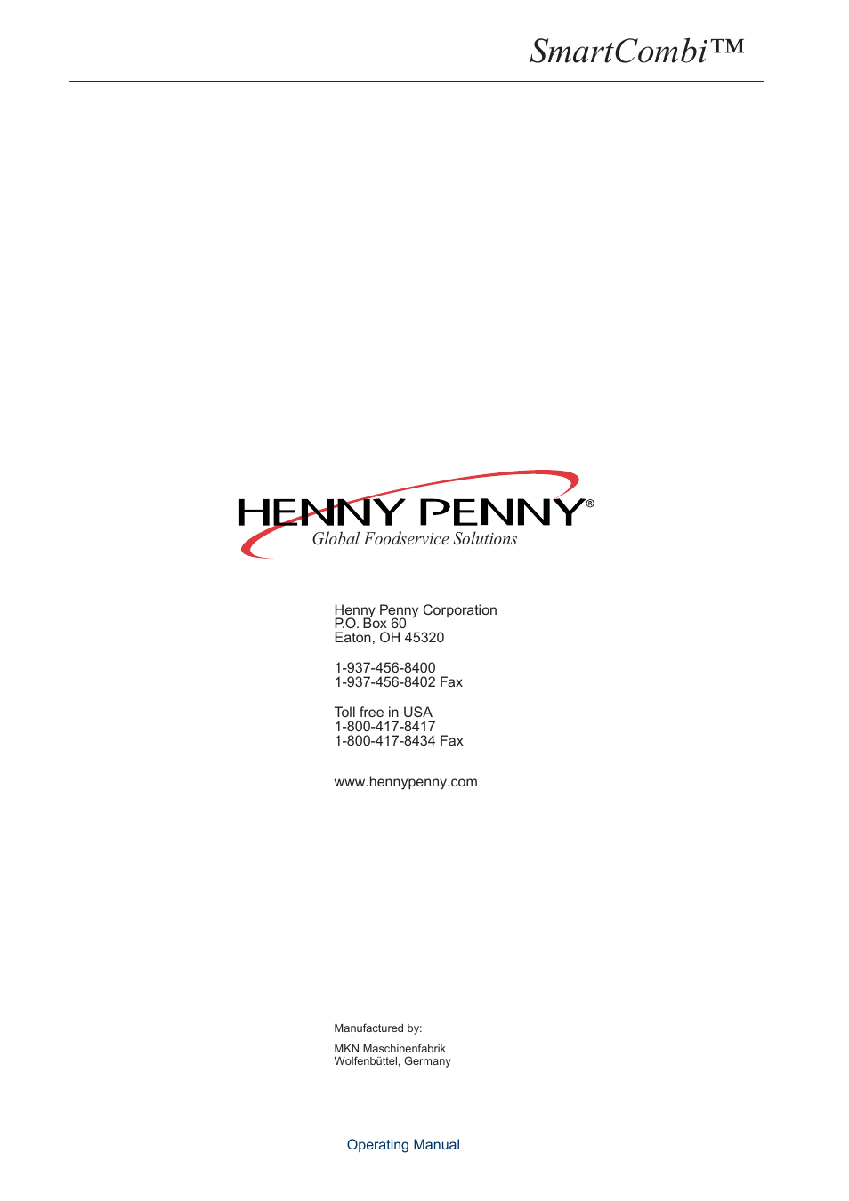 Smartcombi, Global foodservice solutions | Henny Penny SMART COMBI FM05-061-A User Manual | Page 80 / 80