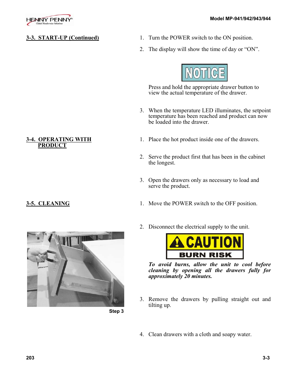 4. operating w, 5. cleaning | Henny Penny MP-944 User Manual | Page 12 / 18