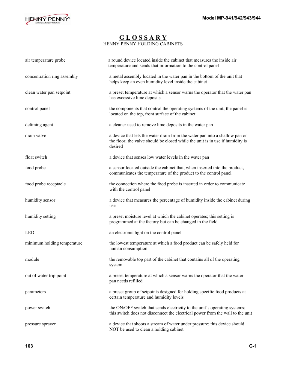Glossary | Henny Penny MP-944 User Manual | Page 16 / 18
