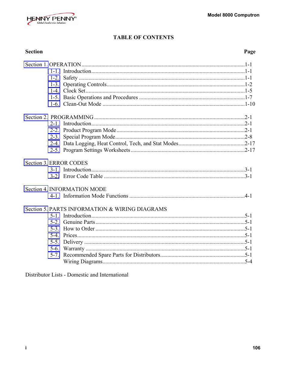 Henny Penny COMPUTRON 8000 User Manual | 1 page