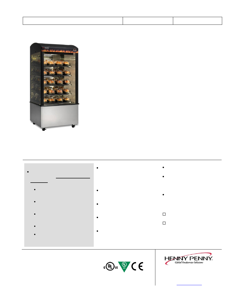 Henny Penny Express Profit Center Merchandiser EPC-301 User Manual | 2 pages