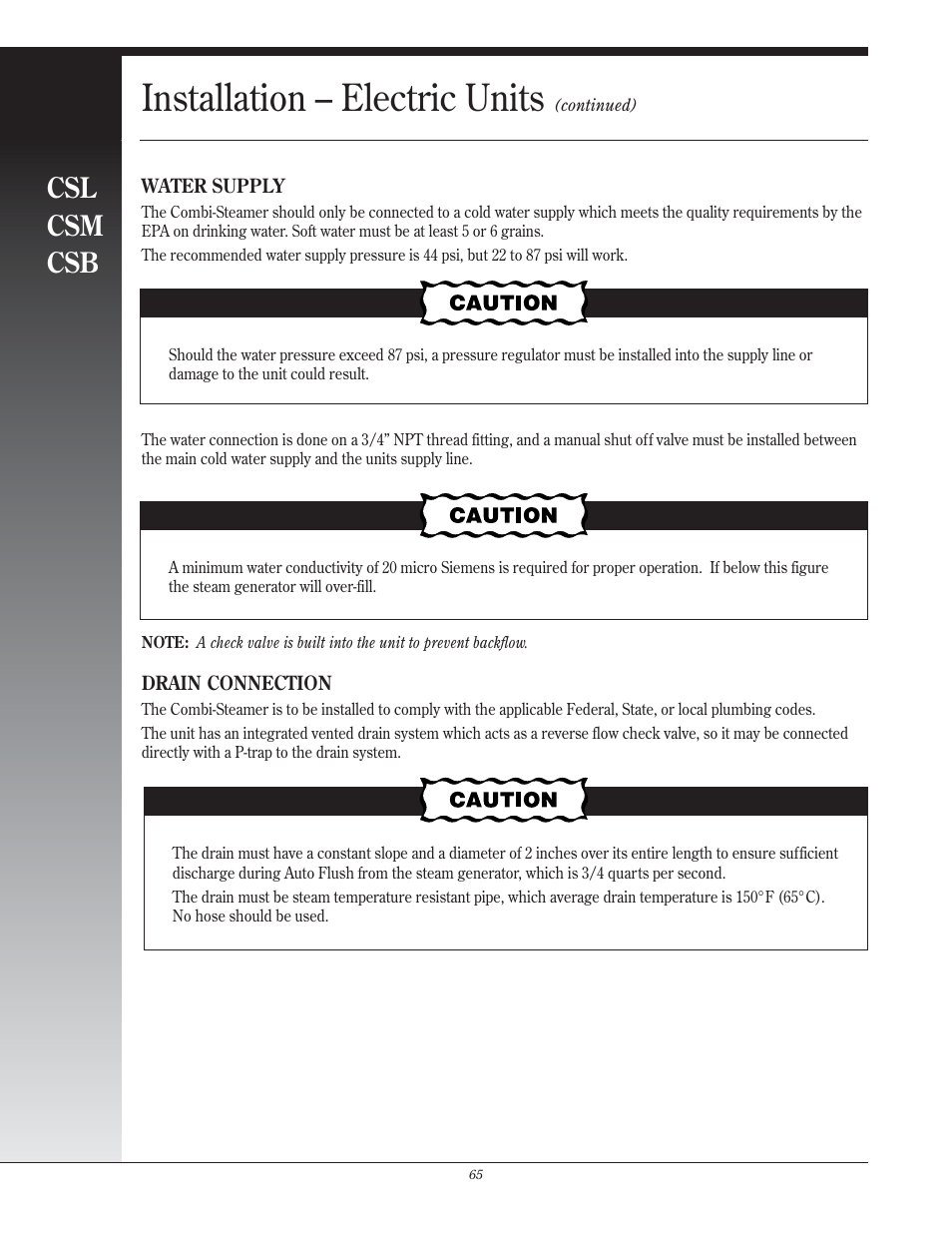 Installation – electric units, Csl csm csb | Henny Penny CSM User Manual | Page 4 / 11