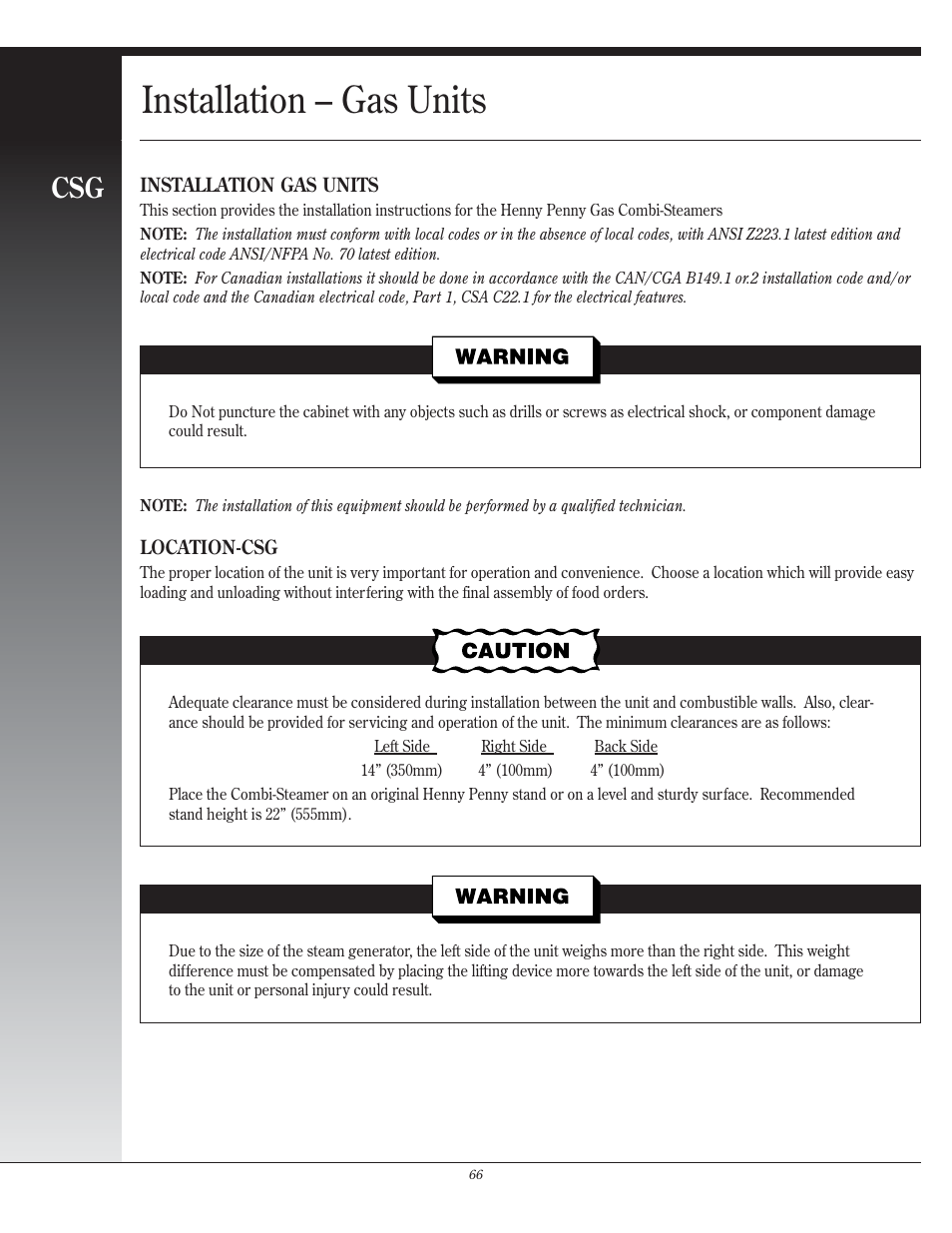 Installation – gas units | Henny Penny CSM User Manual | Page 5 / 11