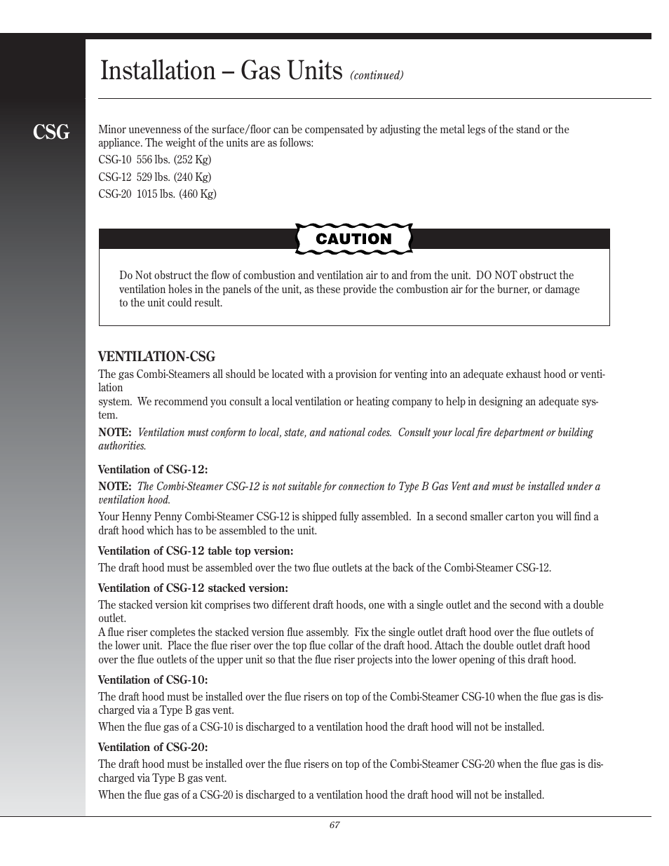 Installation – gas units | Henny Penny CSM User Manual | Page 6 / 11