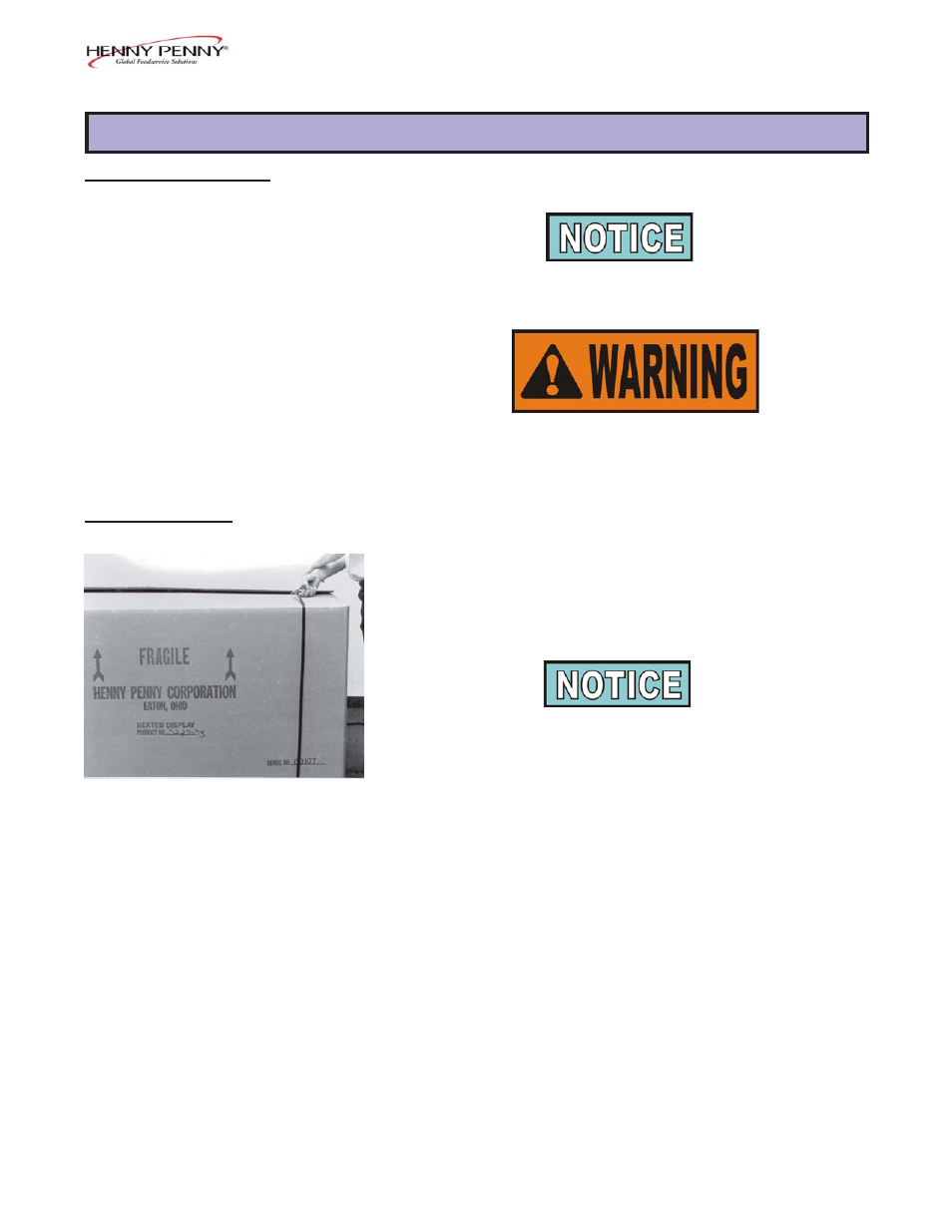 Section 2. installation | Henny Penny HUMIDIFIED COUNTER WARMER HCW-8 User Manual | Page 7 / 26