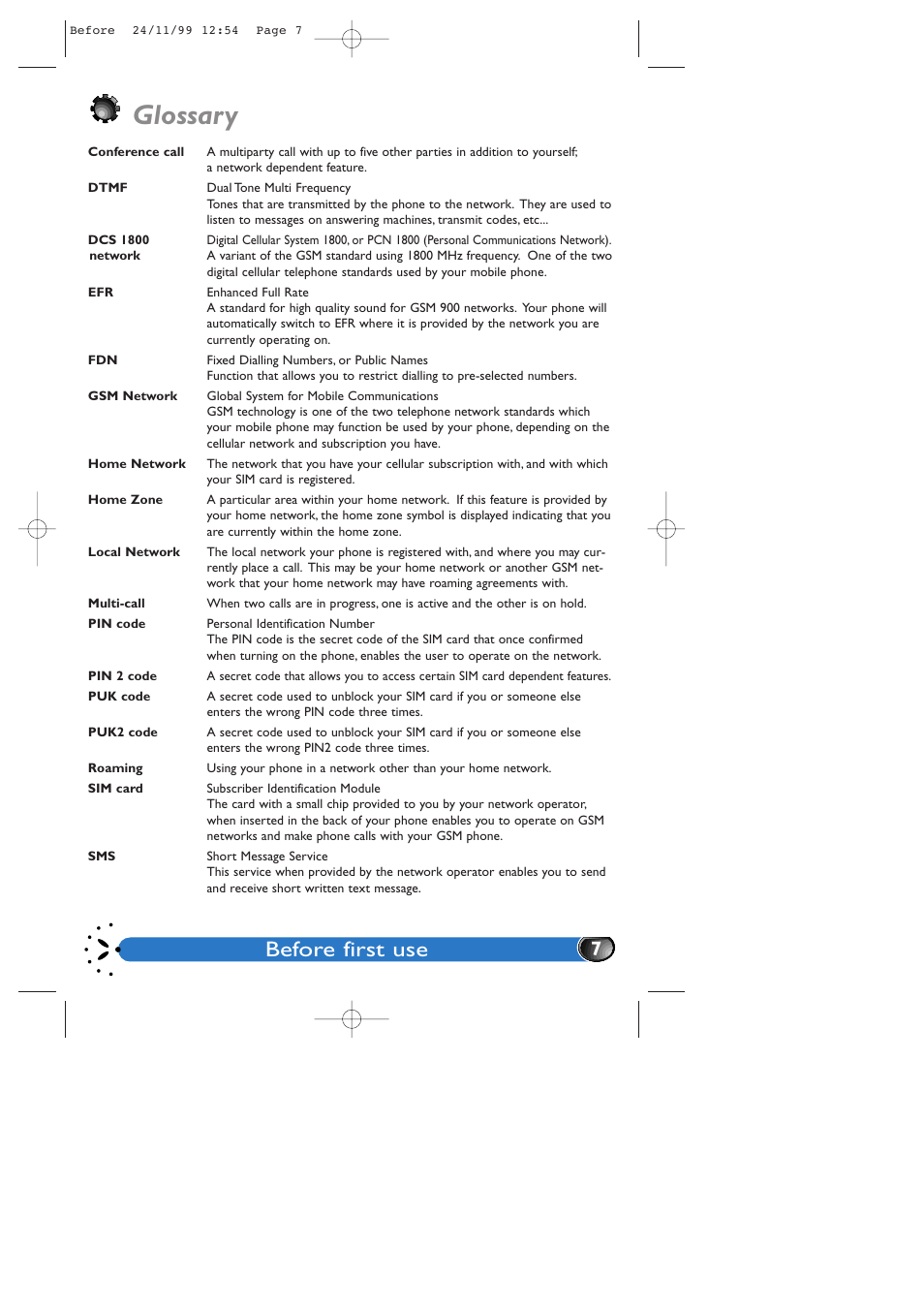 Glossary, Before first use | Philips GenieDB User Manual | Page 10 / 61