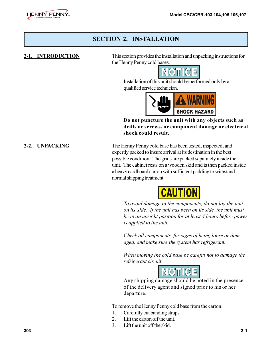 Henny Penny CBC/CBR-105 User Manual | 6 pages