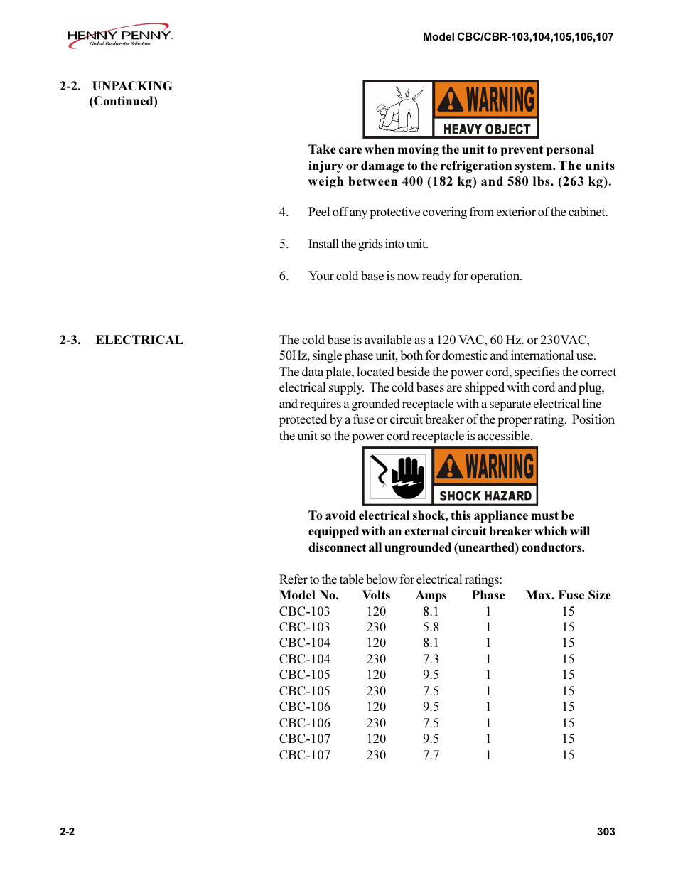 Henny Penny CBC/CBR-105 User Manual | Page 2 / 6