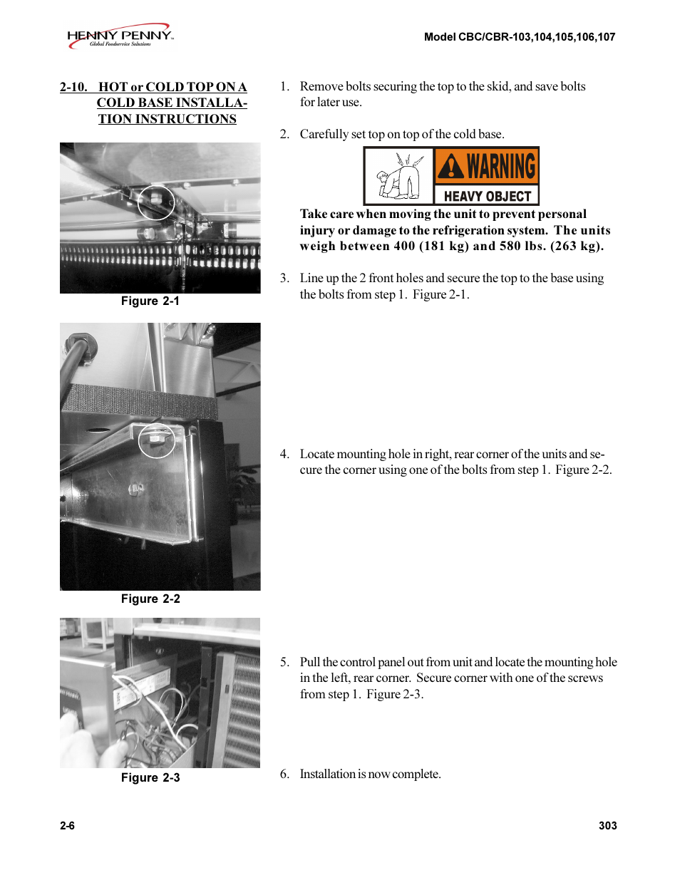 Henny Penny CBC/CBR-105 User Manual | Page 6 / 6