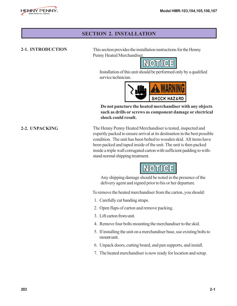 Henny Penny HMR-104 User Manual | 8 pages