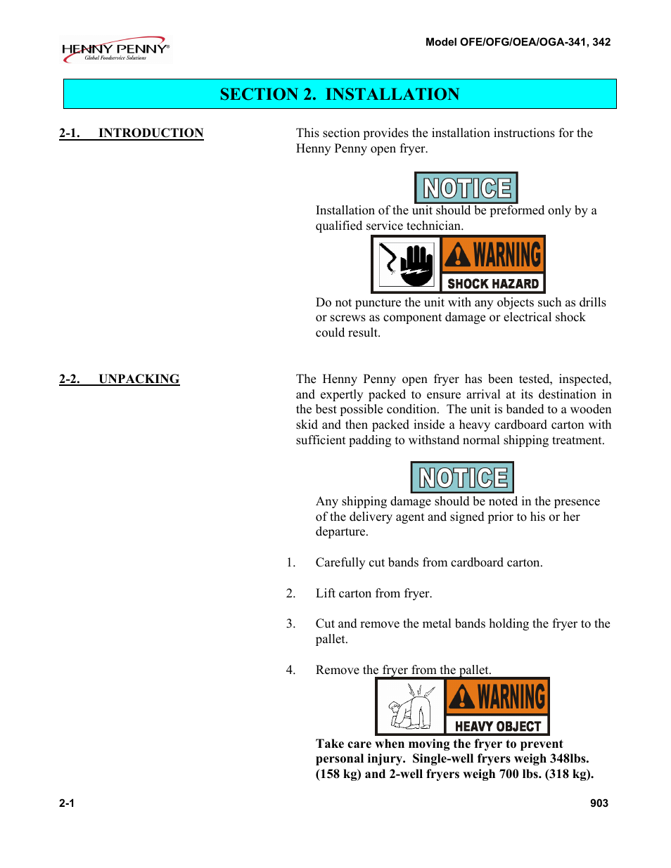 Henny Penny OFE-341 User Manual | 8 pages