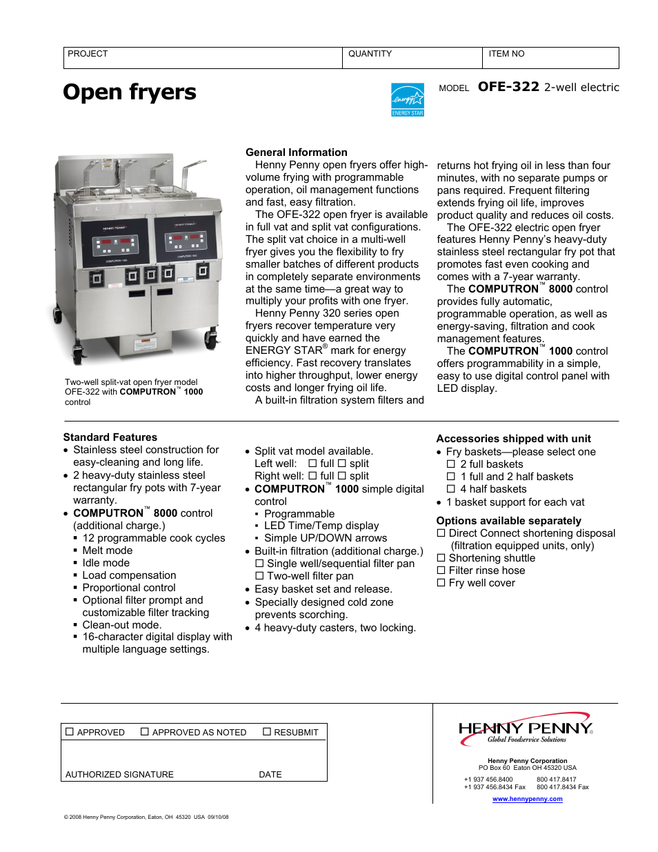 Henny Penny OFE-322 User Manual | 2 pages