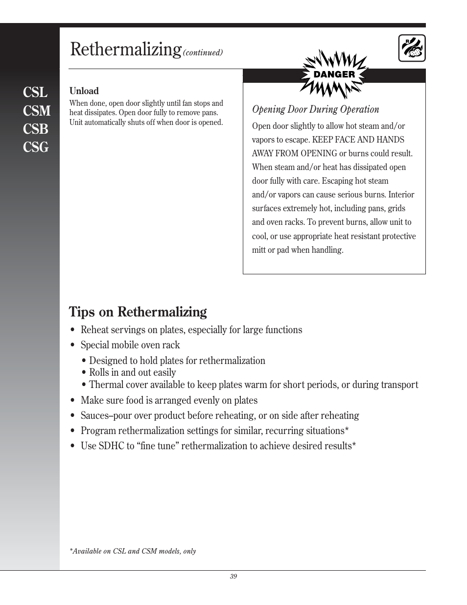 Rethermalizing, Csl csm csb csg, Tips on rethermalizing | Henny Penny CSG User Manual | Page 40 / 94