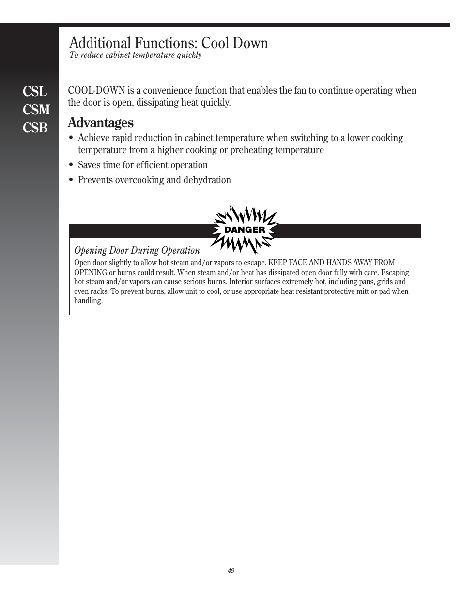 Additional functions: cool down, Csl csm csb, Advantages | Henny Penny CSG User Manual | Page 50 / 94