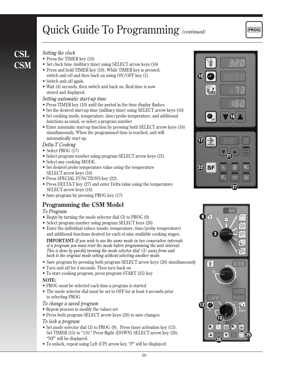 Quick guide to programming, Csl csm, Programming the csm model | Henny Penny CSG User Manual | Page 60 / 94