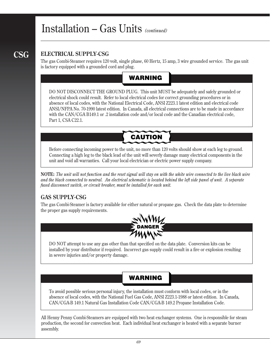 Installation – gas units | Henny Penny CSG User Manual | Page 70 / 94