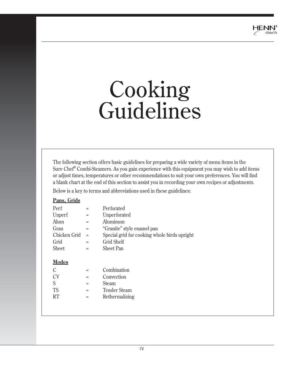 Cooking guidelines | Henny Penny CSG User Manual | Page 75 / 94