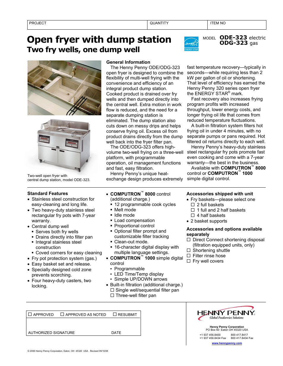 Henny Penny ODE-323 electri User Manual | 2 pages