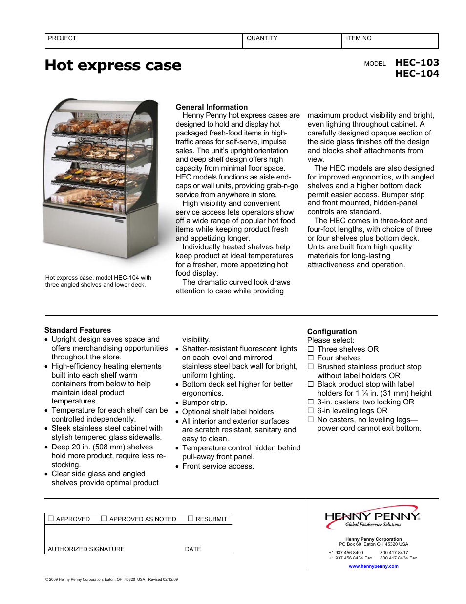 Henny Penny Hot Express Case HEC-104 User Manual | 2 pages