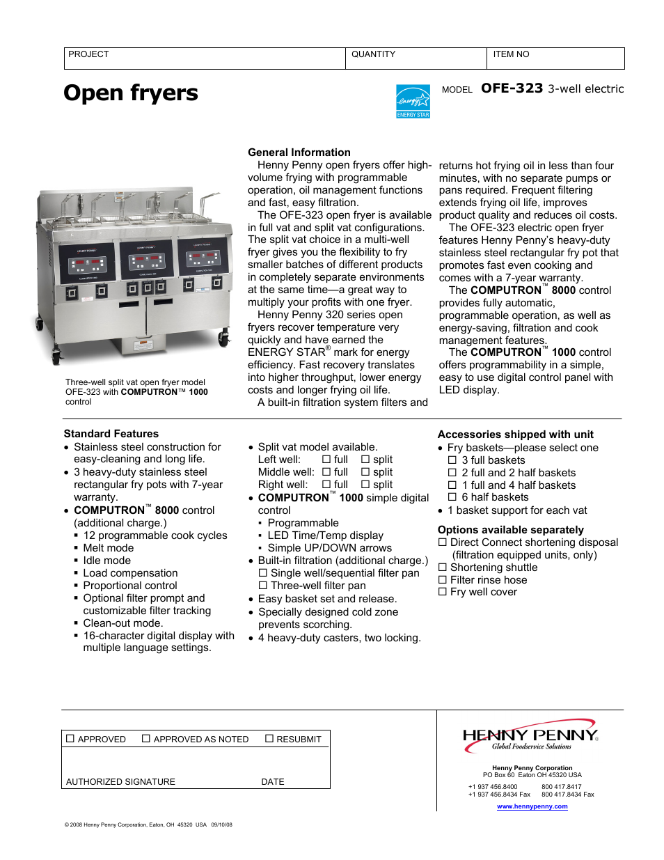 Henny Penny OFE-323 User Manual | 2 pages