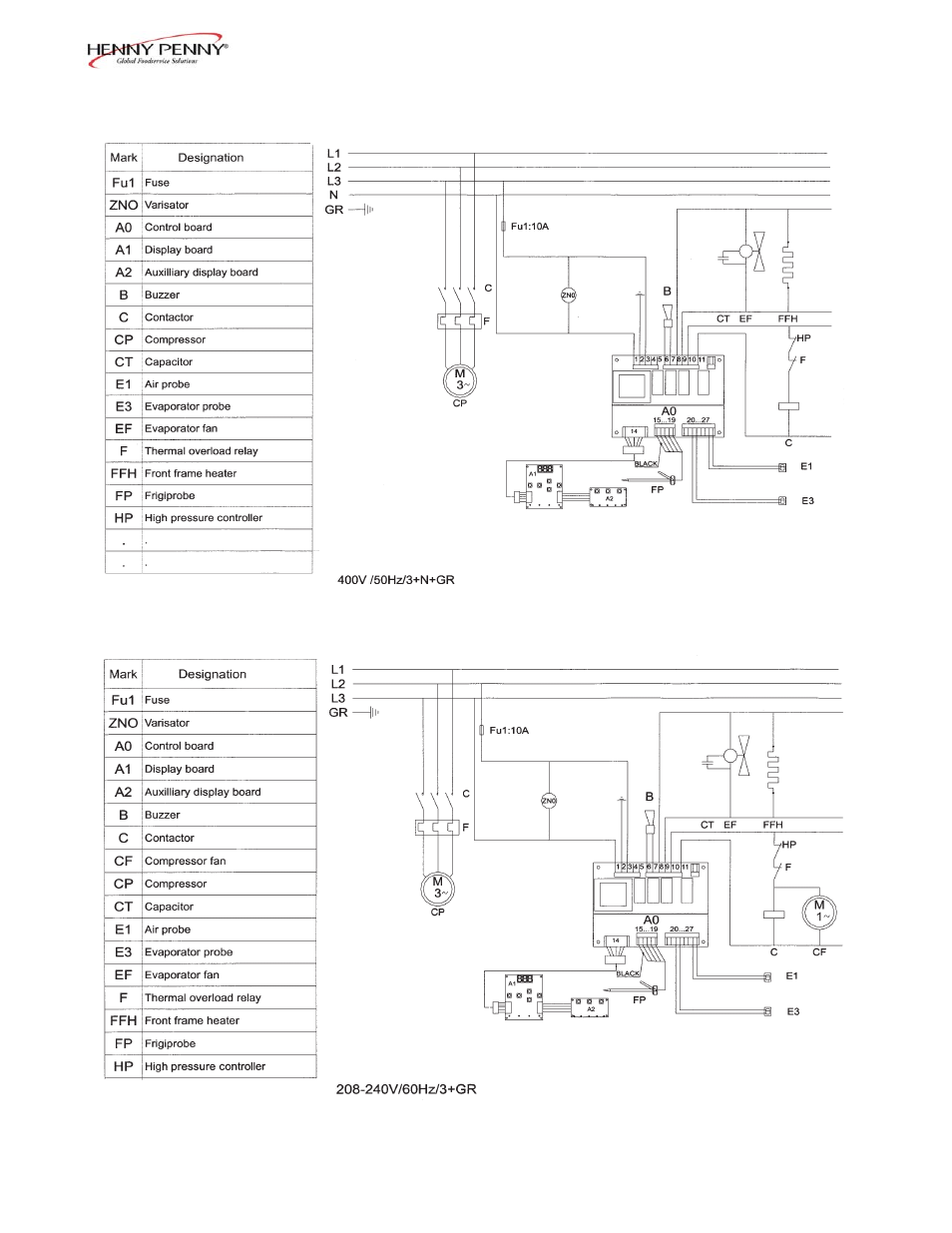 Wiring diagrams bcf/bcm-110 | Henny Penny BCM-110 User Manual | Page 20 / 38