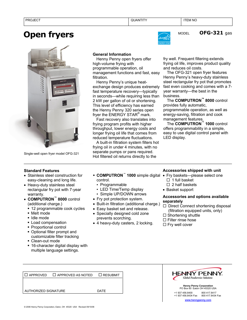 Henny Penny OFG-321 gas User Manual | 2 pages