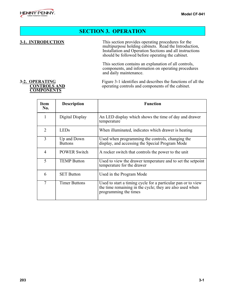 Section 3 | Henny Penny CF-941 User Manual | Page 11 / 19