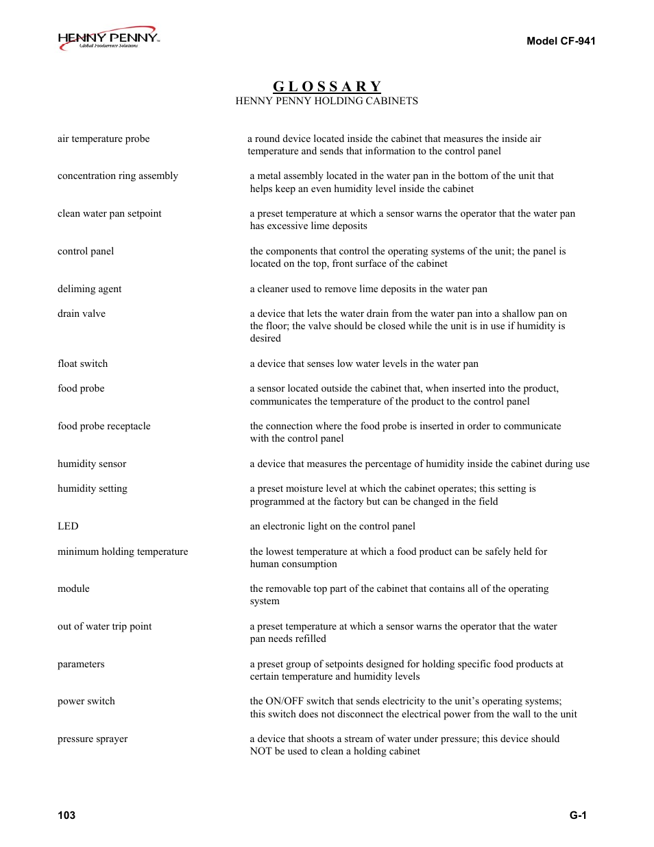 Glossary | Henny Penny CF-941 User Manual | Page 17 / 19