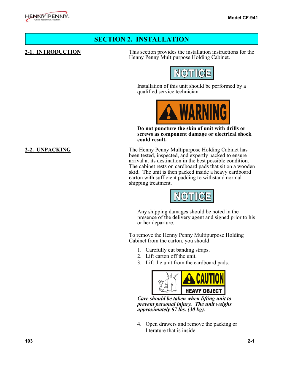 Section 2 | Henny Penny CF-941 User Manual | Page 9 / 19