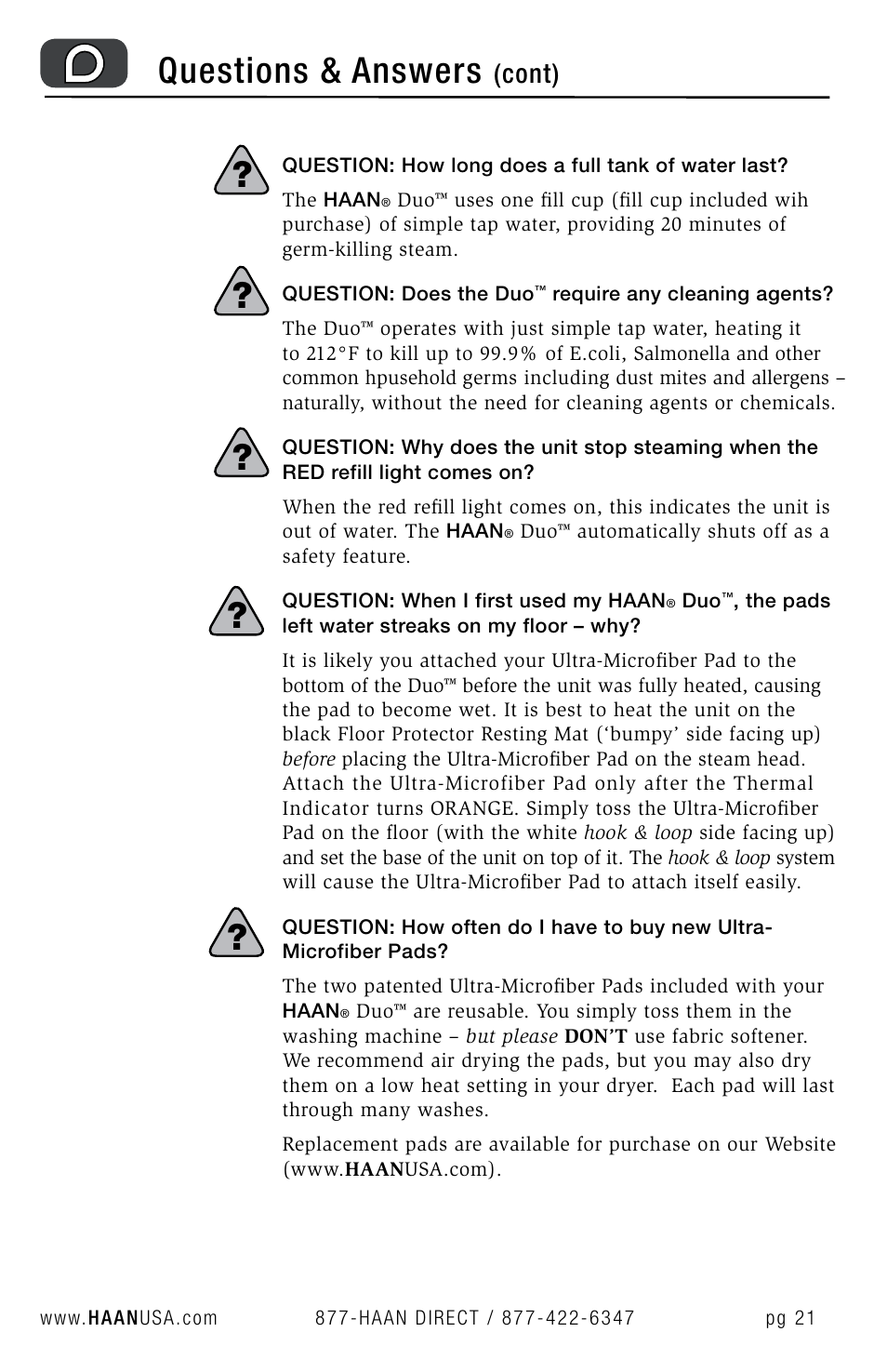 Questions & answers, Cont) | Haan HD-50 User Manual | Page 24 / 33