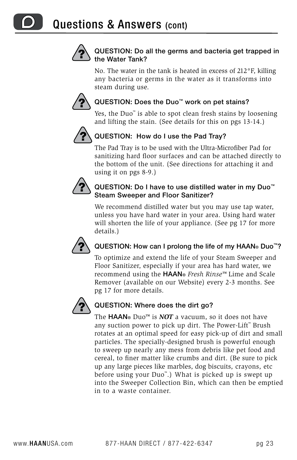 Questions & answers, Cont) | Haan HD-50 User Manual | Page 26 / 33