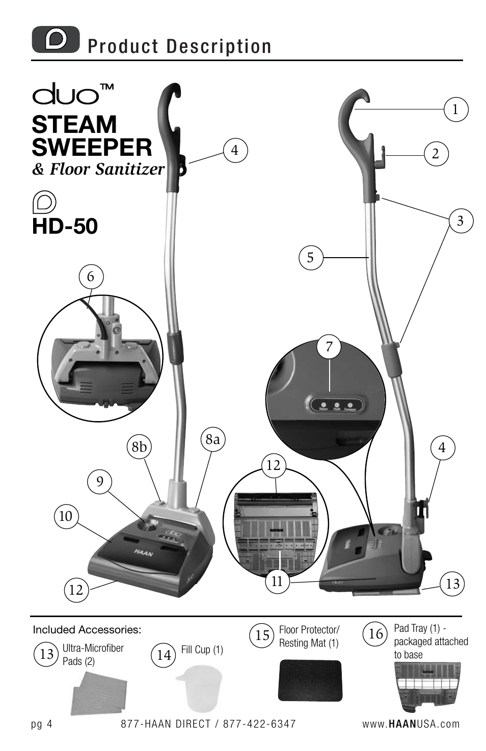 Steam sweeper, Hd-50, Product description | Haan HD-50 User Manual | Page 7 / 33