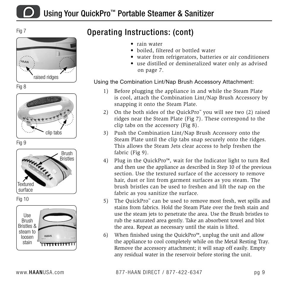 Using your quickpro | Haan QUICKPRO TS-30 User Manual | Page 11 / 20