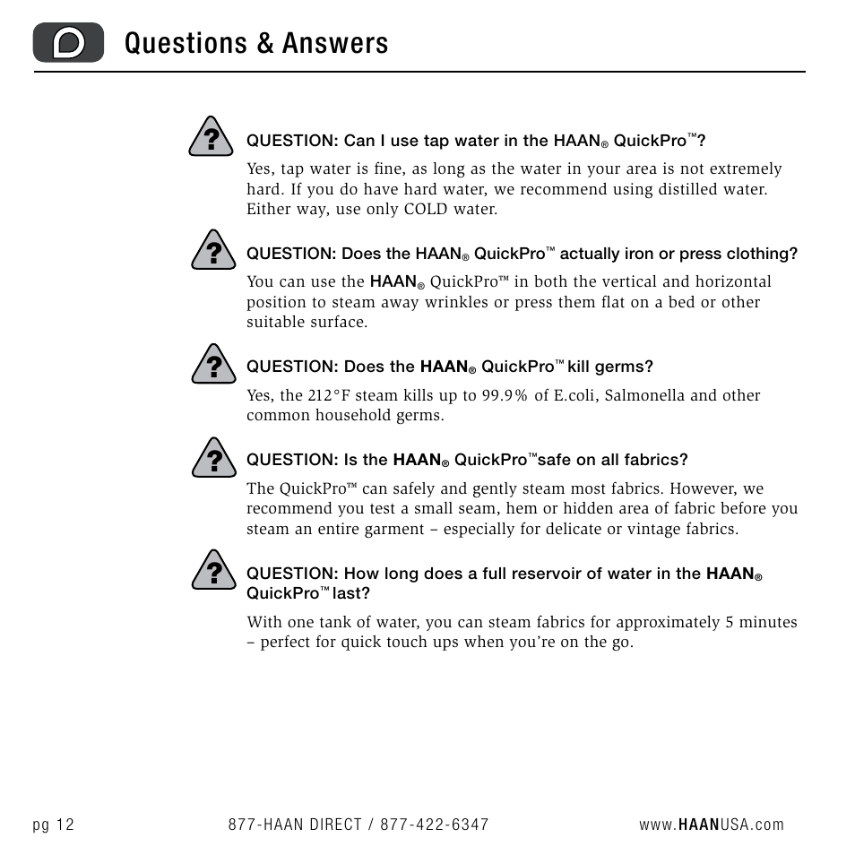 Questions & answers | Haan QUICKPRO TS-30 User Manual | Page 14 / 20