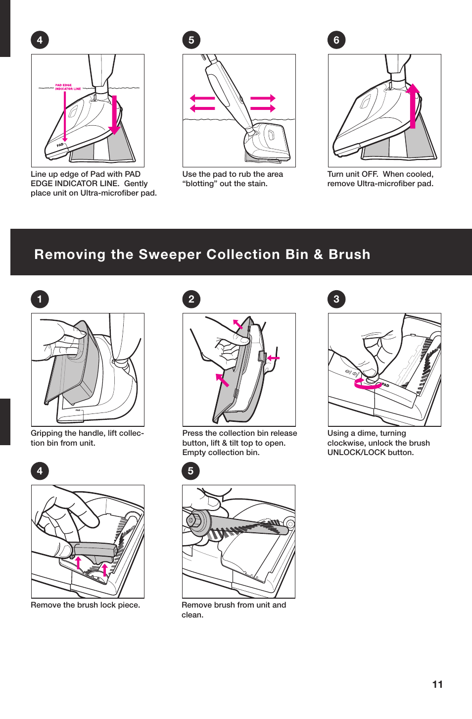 Removing the sweeper collection bin & brush | Haan Total HD-60 User Manual | Page 13 / 19