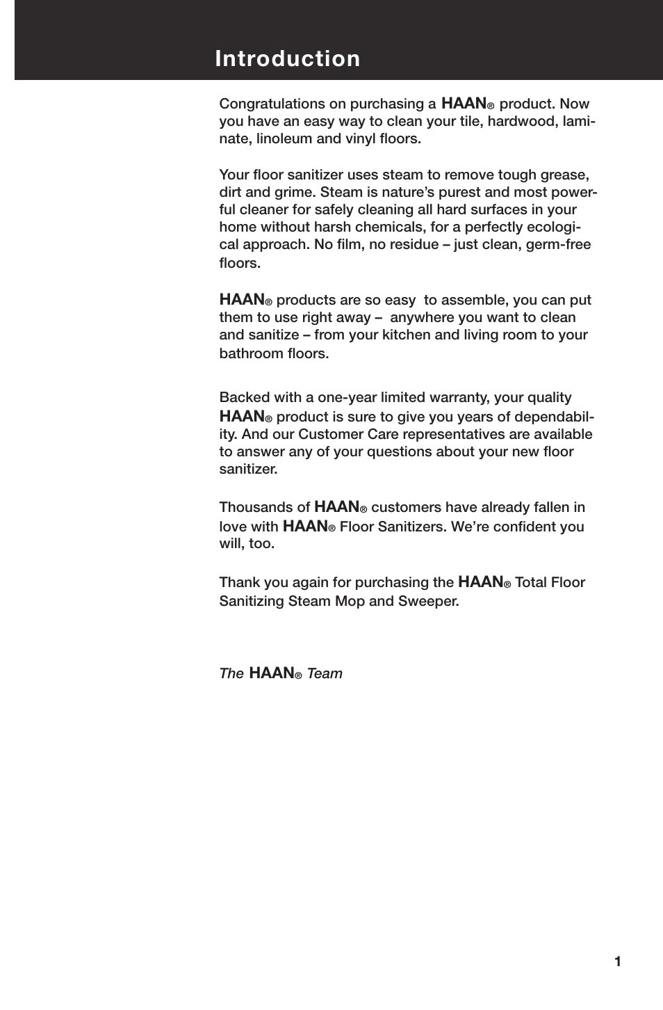 Introduction | Haan Total HD-60 User Manual | Page 3 / 19