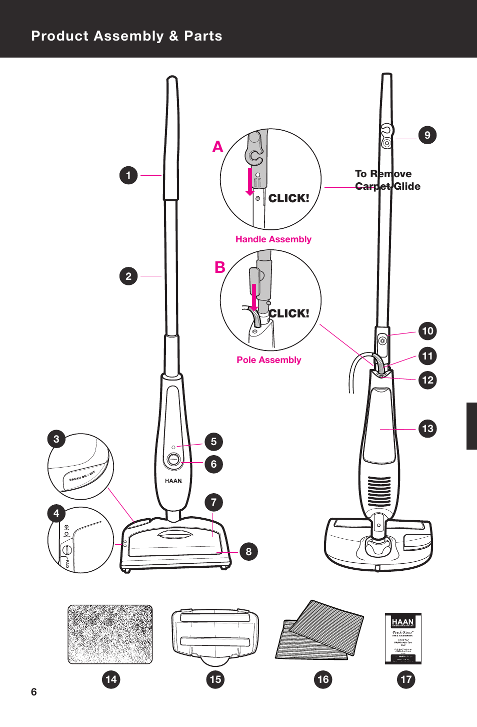 Product assembly & parts, Click | Haan Total HD-60 User Manual | Page 8 / 19