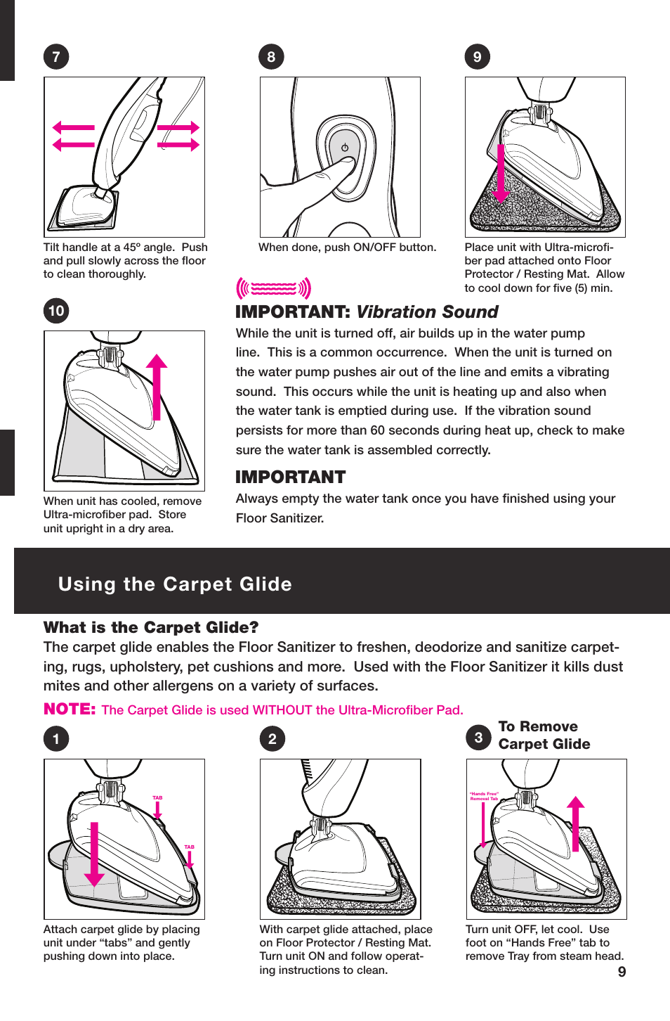 Using the carpet glide, Important: vibration sound important, What is the carpet glide | Haan MULTI SI-70 User Manual | Page 11 / 19