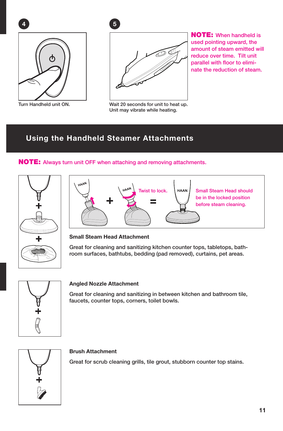 Using the handheld steamer attachments | Haan MULTI SI-70 User Manual | Page 13 / 19