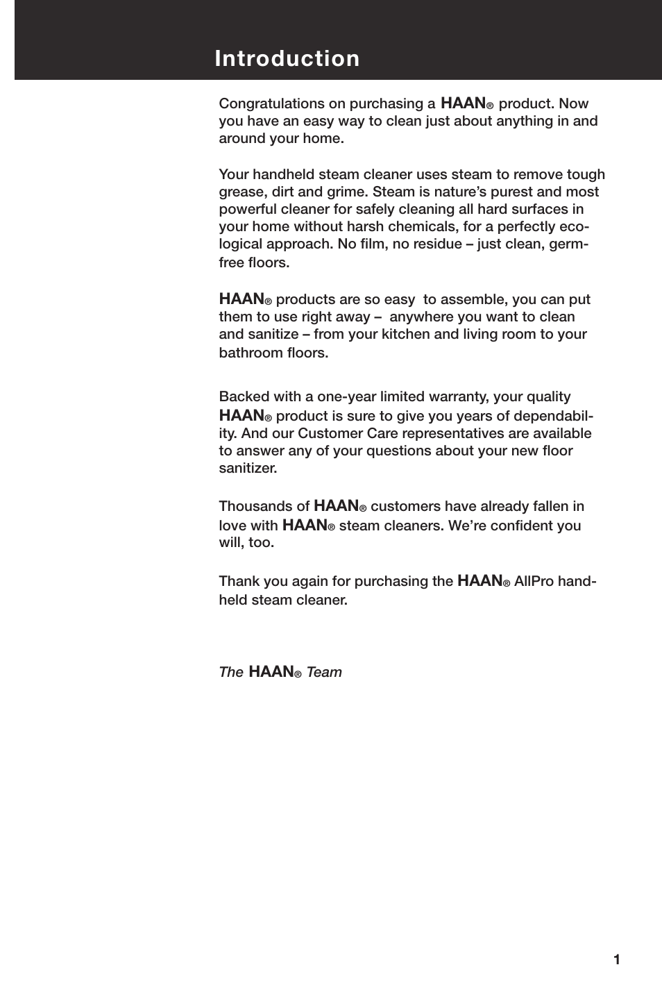 Introduction | Haan ALLPRO HS-20 User Manual | Page 3 / 16