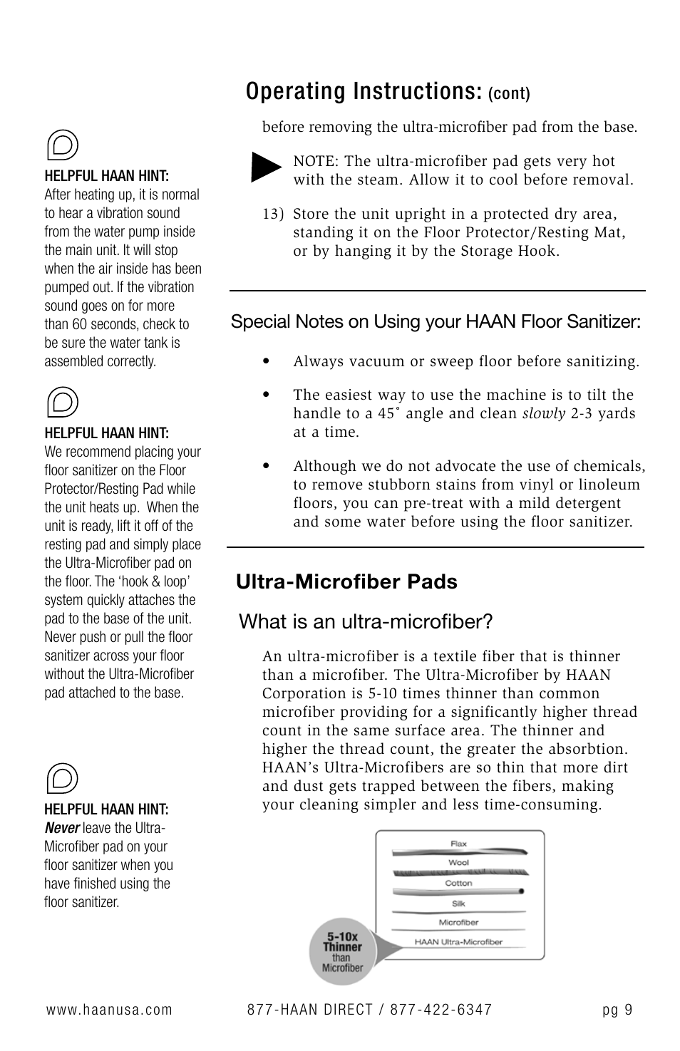 Operating instructions, Ultra-microfiber pads what is an ultra-microfiber | Haan Floor Sanitizer SI-35 User Manual | Page 11 / 23