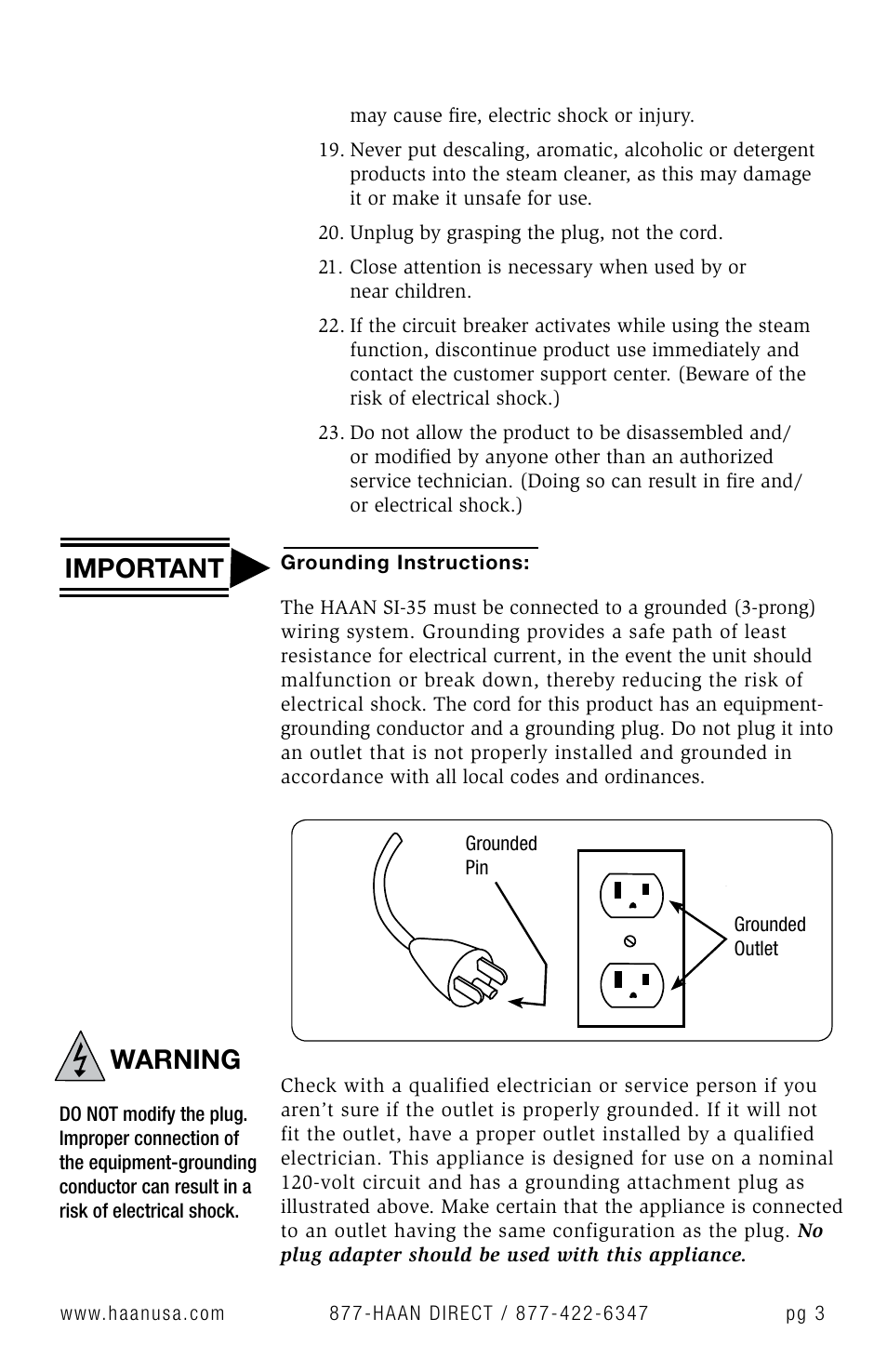 Warning important | Haan Floor Sanitizer SI-35 User Manual | Page 5 / 23