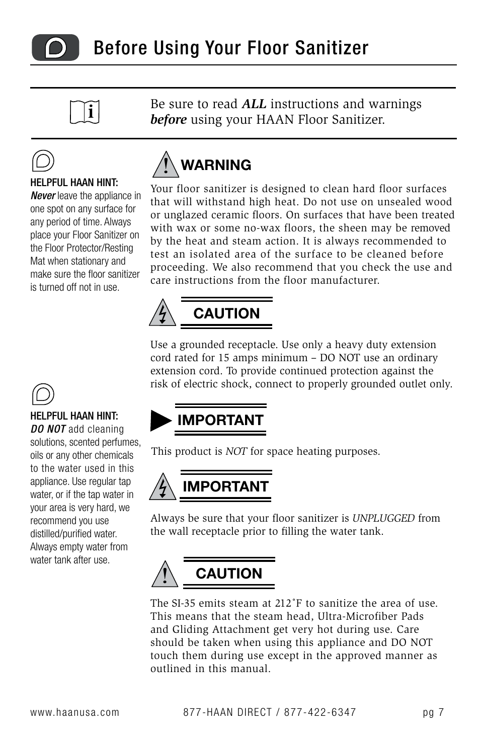 Before using your floor sanitizer | Haan Floor Sanitizer SI-35 User Manual | Page 9 / 23