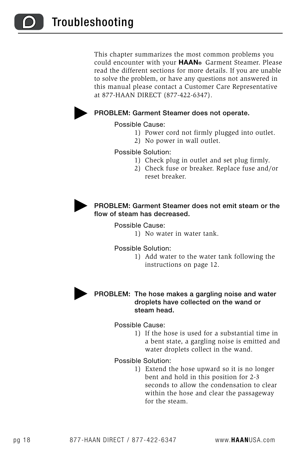 Troubleshooting | Haan GS-30 User Manual | Page 20 / 30