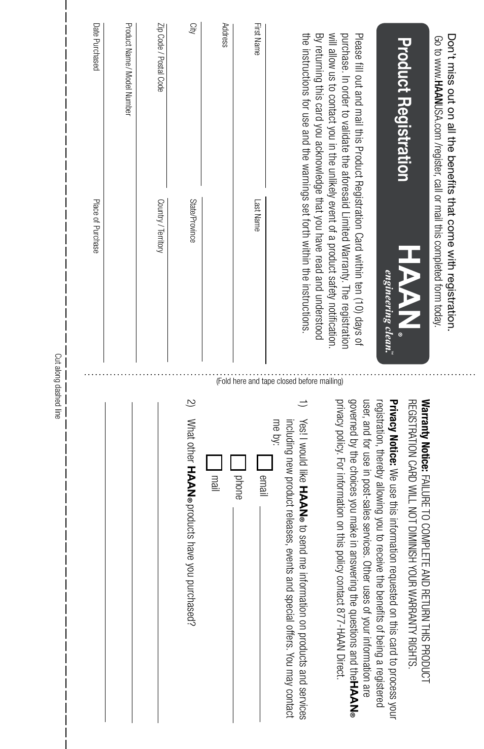 Pr oduct registration | Haan GS-30 User Manual | Page 27 / 30