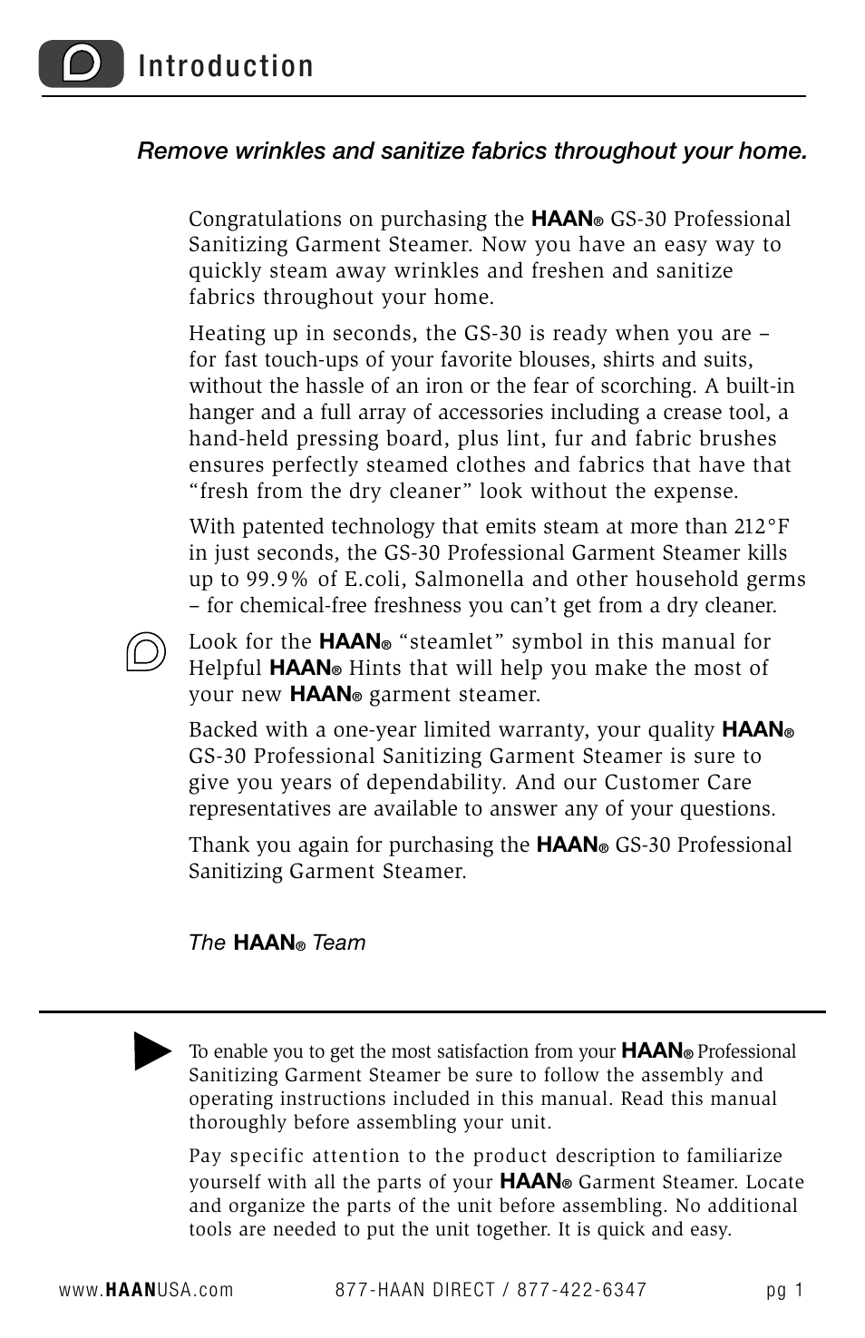 Introduction | Haan GS-30 User Manual | Page 3 / 30