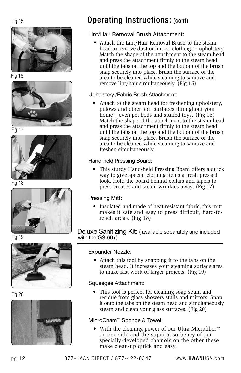 Operating instructions, Deluxe sanitizing kit | Haan STEAM STATION GS-60 User Manual | Page 14 / 26