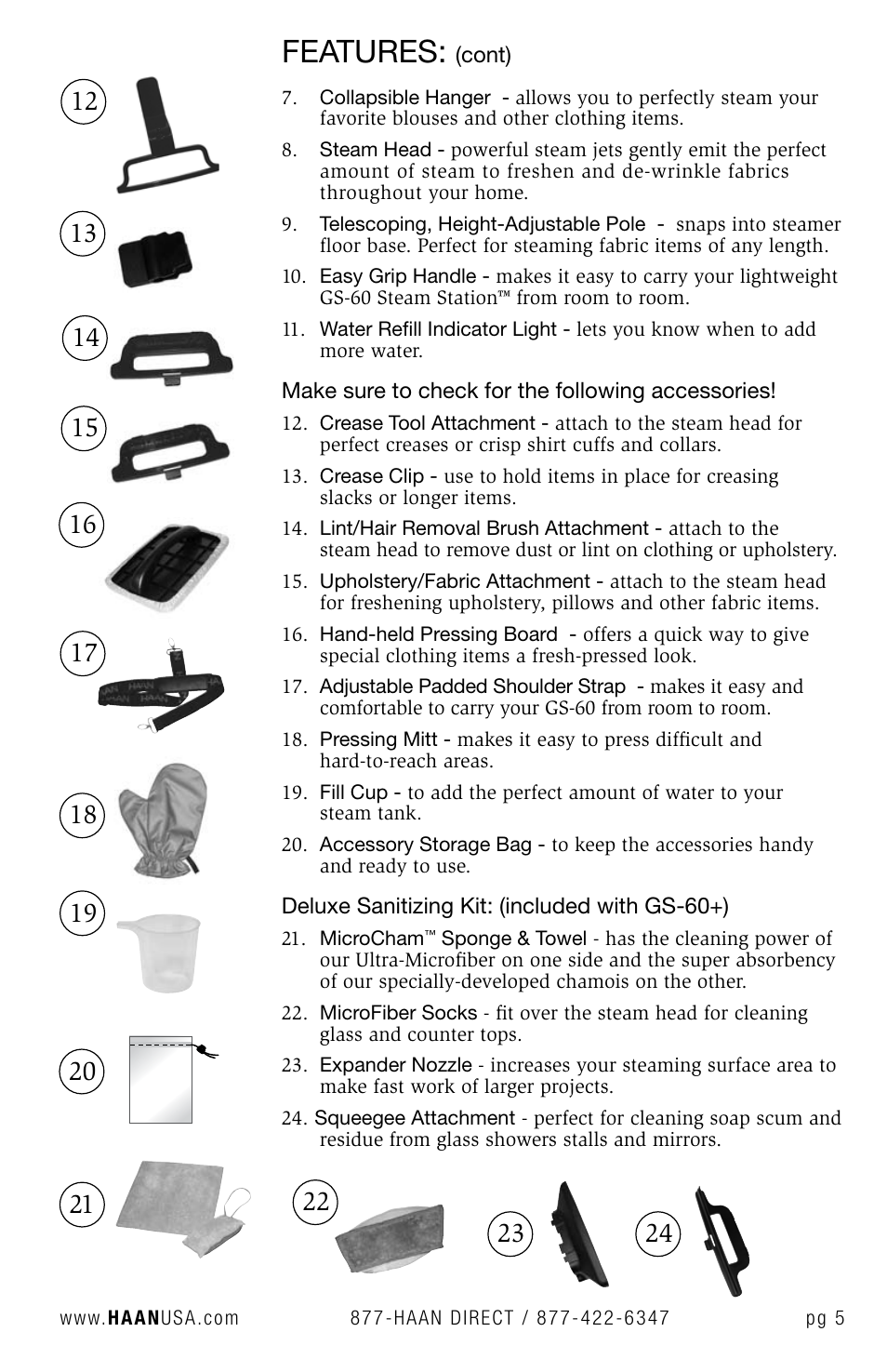 Features | Haan STEAM STATION GS-60 User Manual | Page 7 / 26